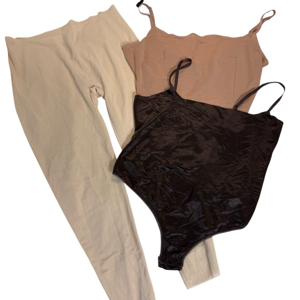 Skims Cami Thong Bodysuit & Low Back Leggings Semi Sheer Size 3X Lot of‎ 3